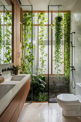 A bathroom with plants transforms the space into a soothing retreat, where nature and relaxation meet. L